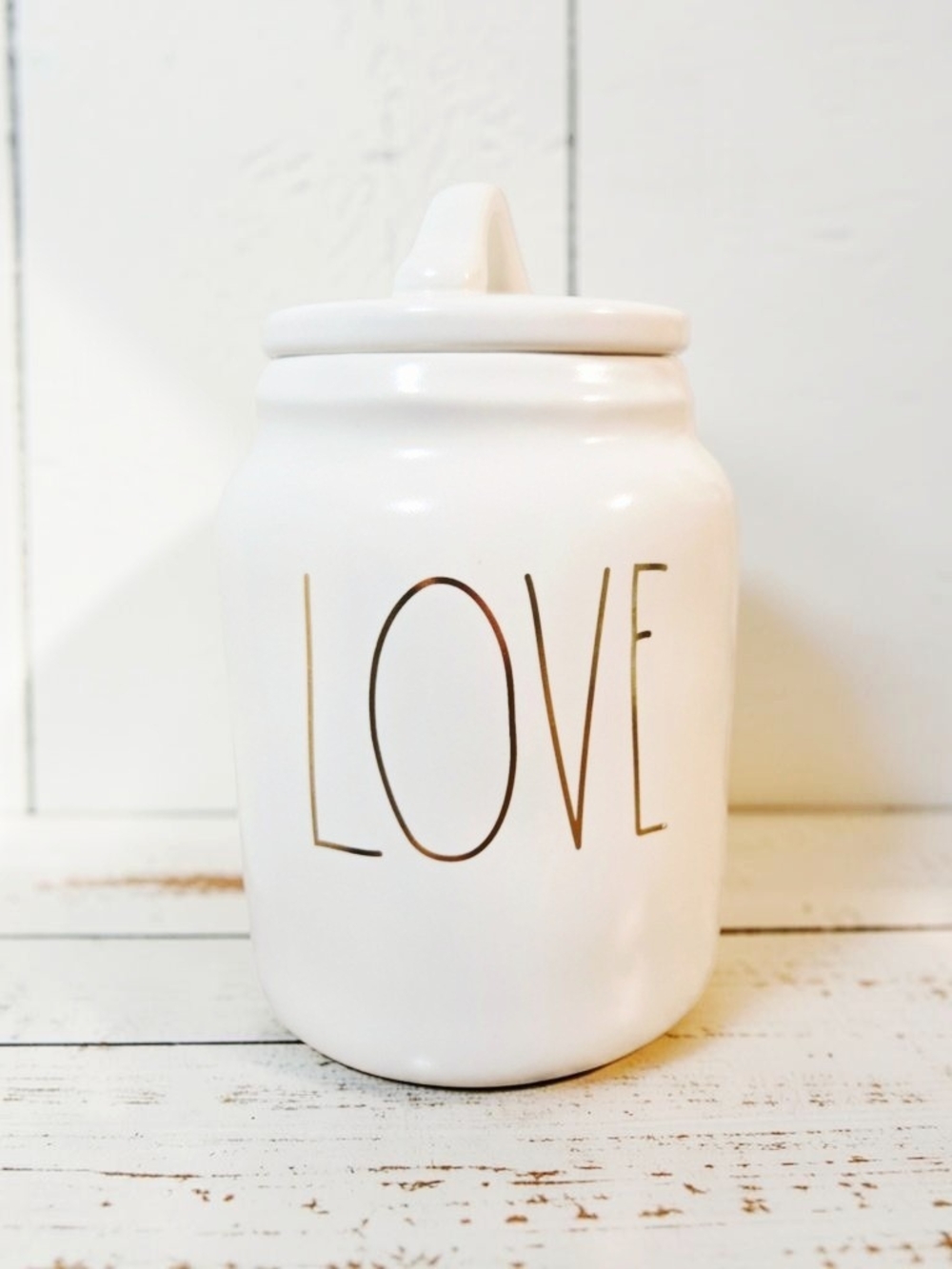 Rae Dunn Artisan Collection "LOVE" Baby Canister (Gold Lettering)